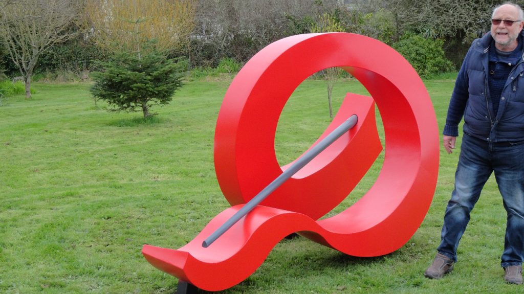 One of David Harrisons Sculputures on Trew Green with the artist