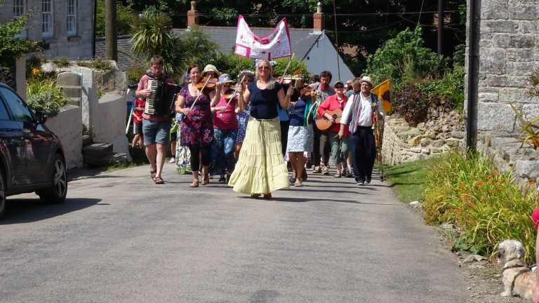 Breage Silver Band lead the procession from Trew to Carleen Village Hall
