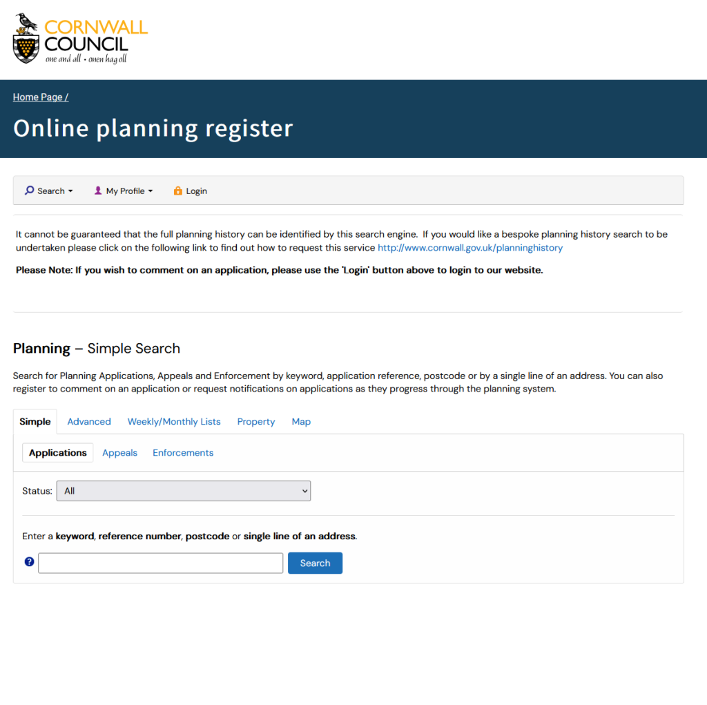 cornwall council planning website
