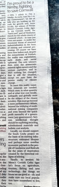 Clipping from The Cornishman